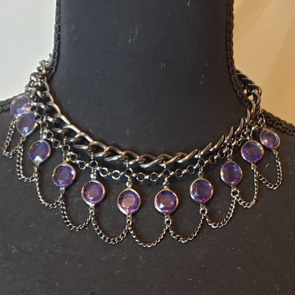 Robert Rose Gun Metal Double Chain With Purple Disc